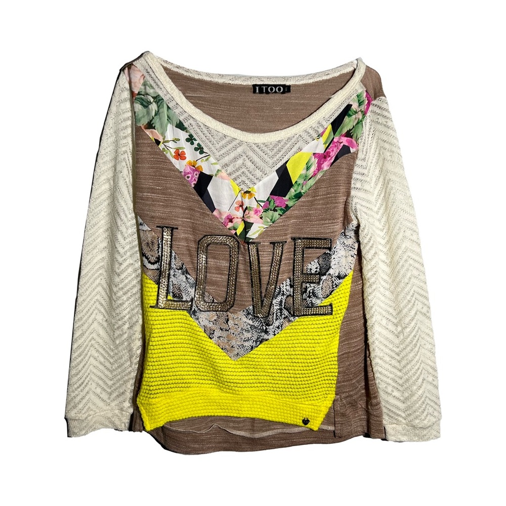 Long Sleeve Brown & Neon Green Top